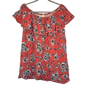 Faded Glory Red Floral Ruffle Top Plus Size 2X